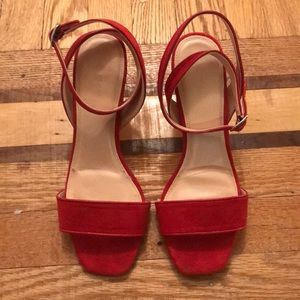 Red block sandal heels